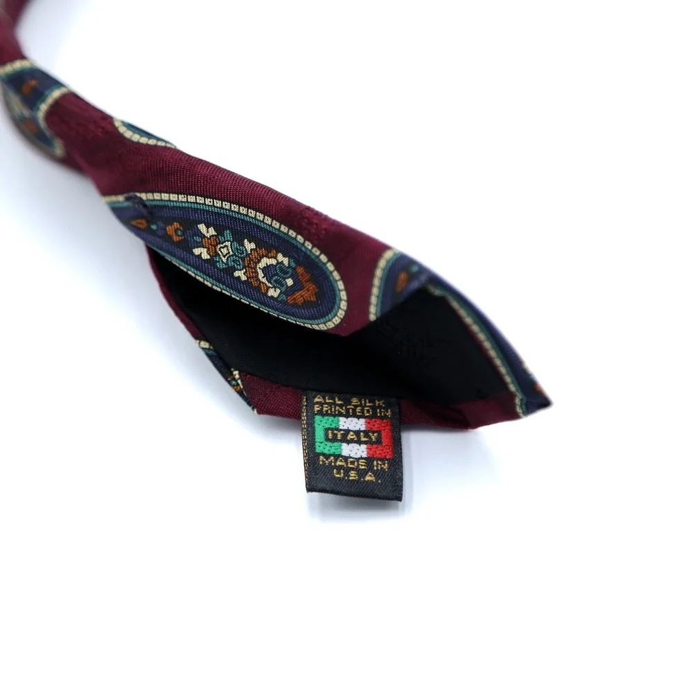 HART‎ SCHAFFNER MARX Burgundy All Over Paisley Print 100% Silk Tie Made in USA